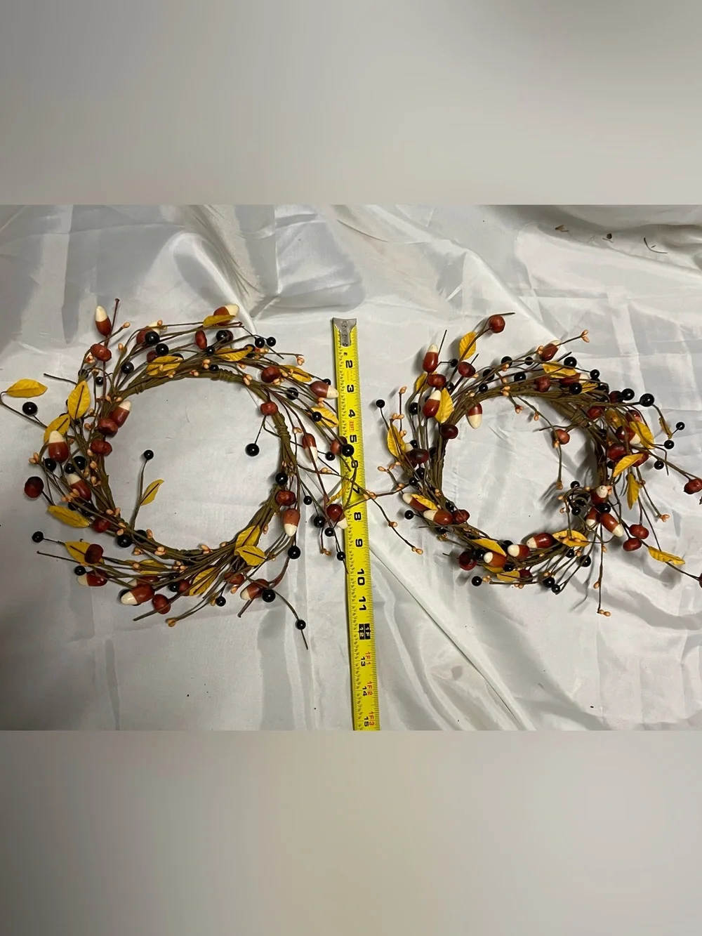 Autumn Harvest Berry & Leaf Wreath Pair - Yellow, Brown, Black Accents